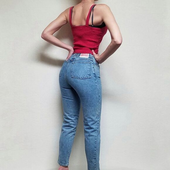 VINTAGE 1980s Bongo Light Stone Wash High Waisted Slim Tapered Skinny Leg Jeans - Picture 4 of 16